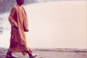 Prabhupada walking at waterfront